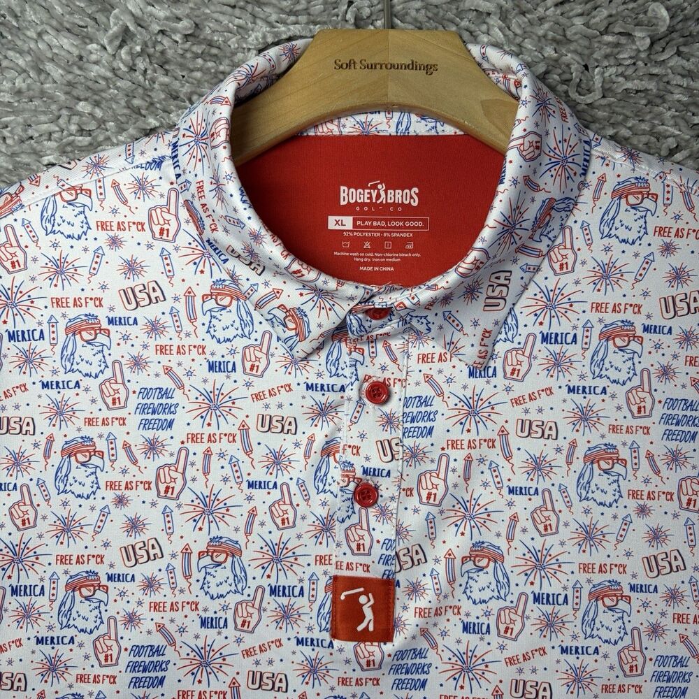 Bogey Bros Golf Polo Mens XL America USA Graphic Print Independence Labor Day